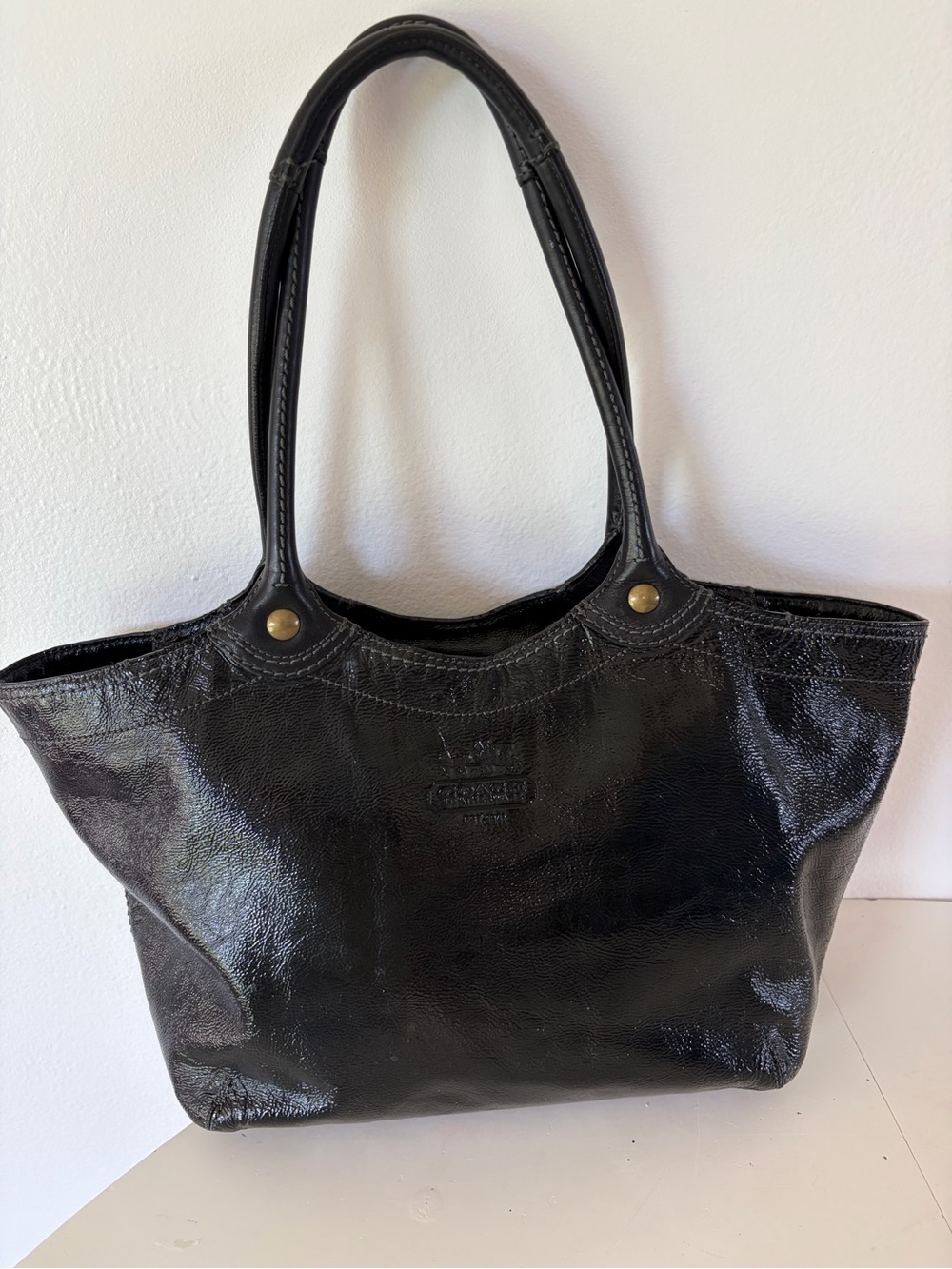 Coach Bleeker #12362 Black Shiny Patent Leather Shoulder Bag Tote